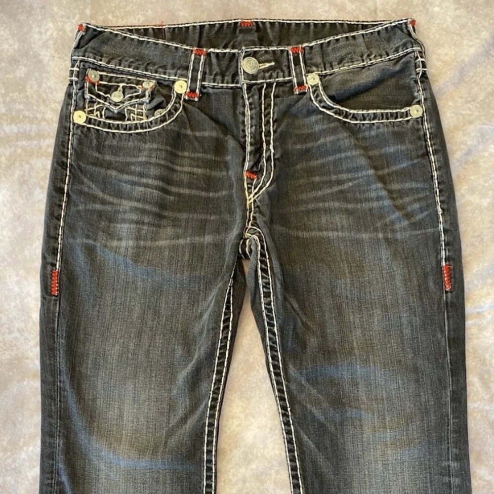 Revolution Men's Dark Gray Jeans with Red Accents